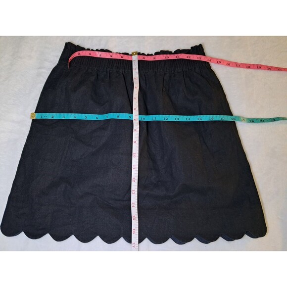 J. Crew Size 4 Pull On Skirt Elastic Waist Scalloped Hem Linen Cotton Black - Picture 8 of 10